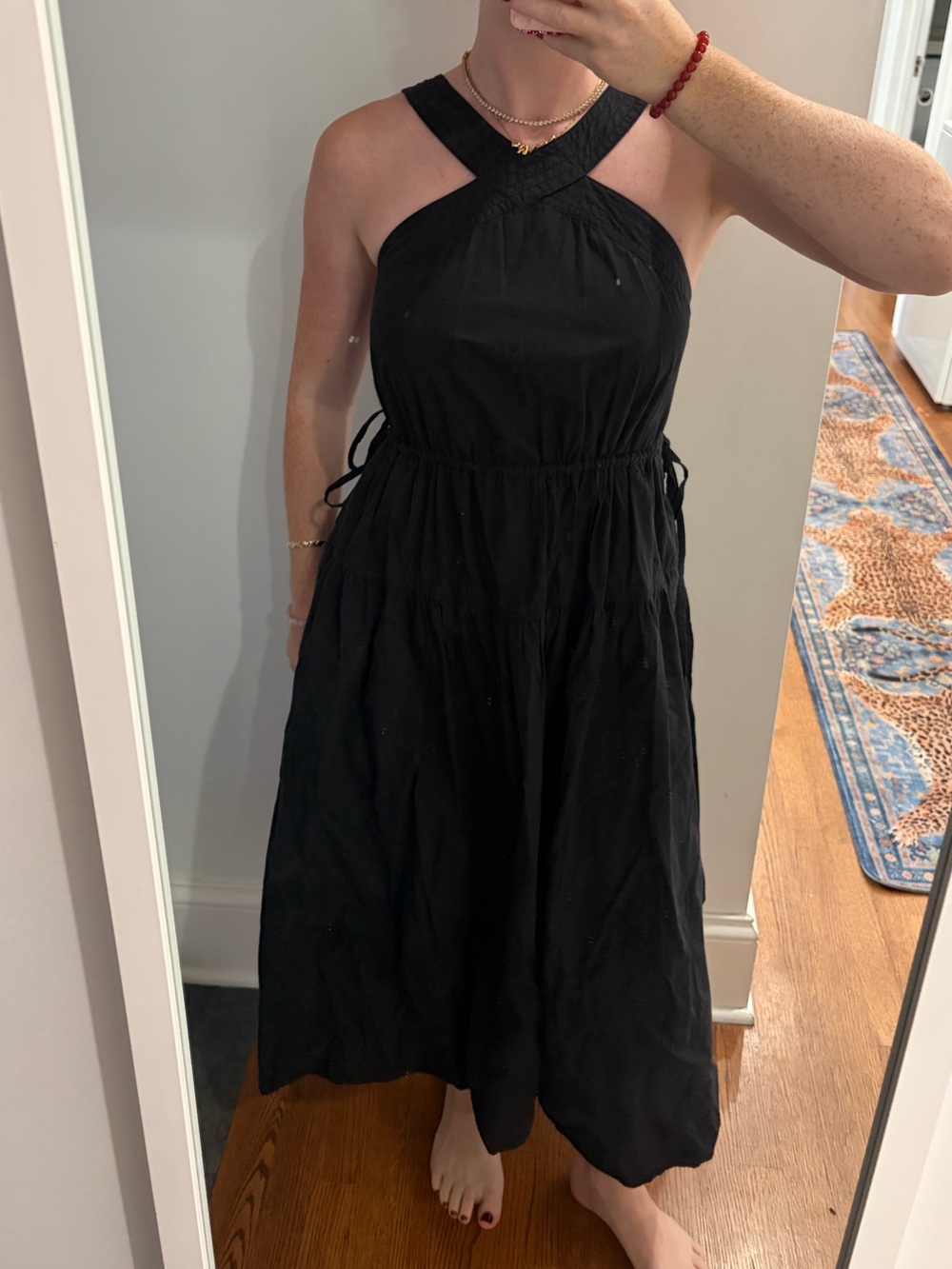 Madewell Poplin Halter Tiered Midi Dress Black
